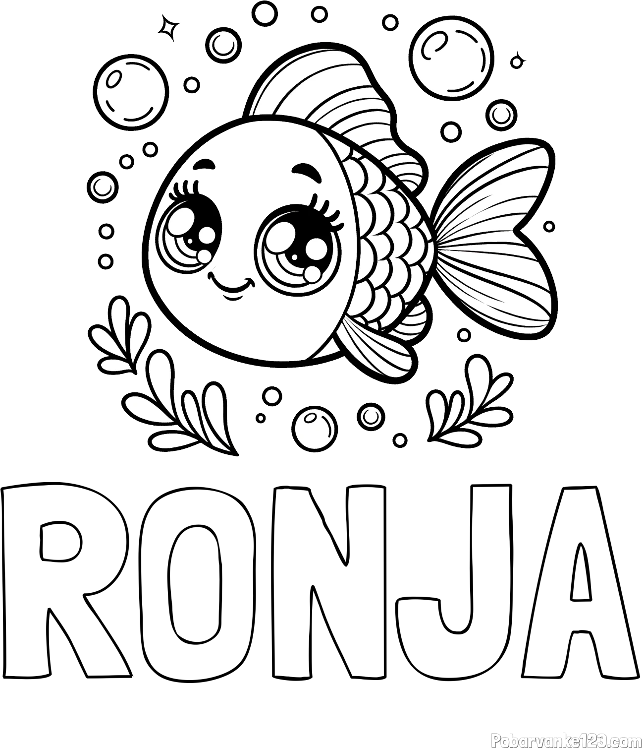 Pobarvanka imena RONJA in pobarvanka prisrčne ribice