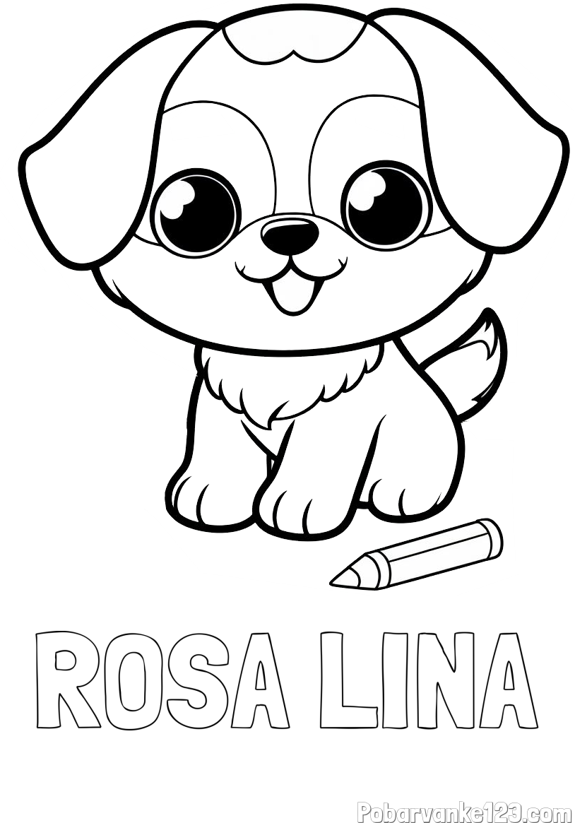 Pobarvanka imena ROSA LINA in pobarvanka prikupnega kužka