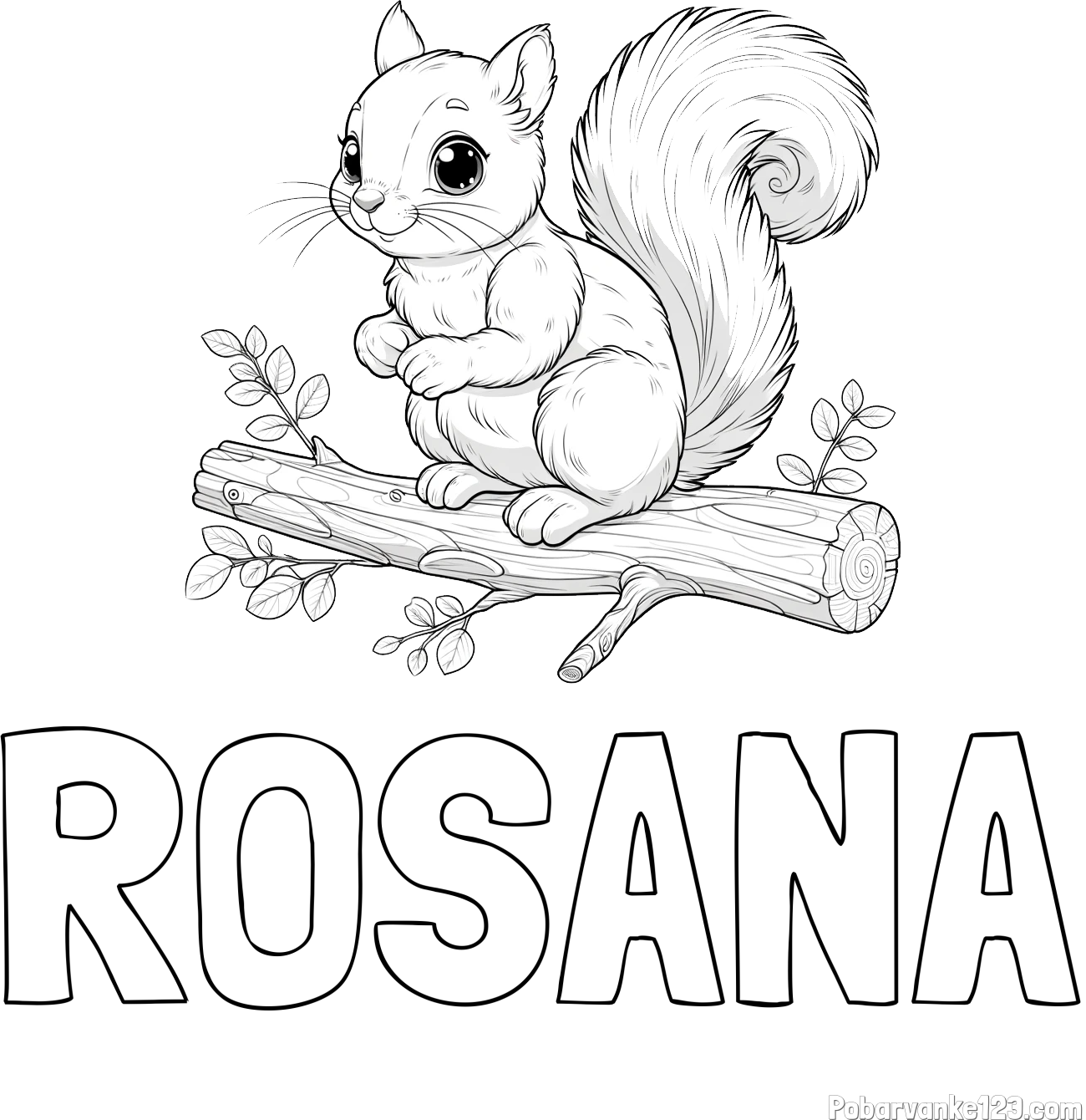 Pobarvanka imena ROSANA in pobarvanka veverice na veji