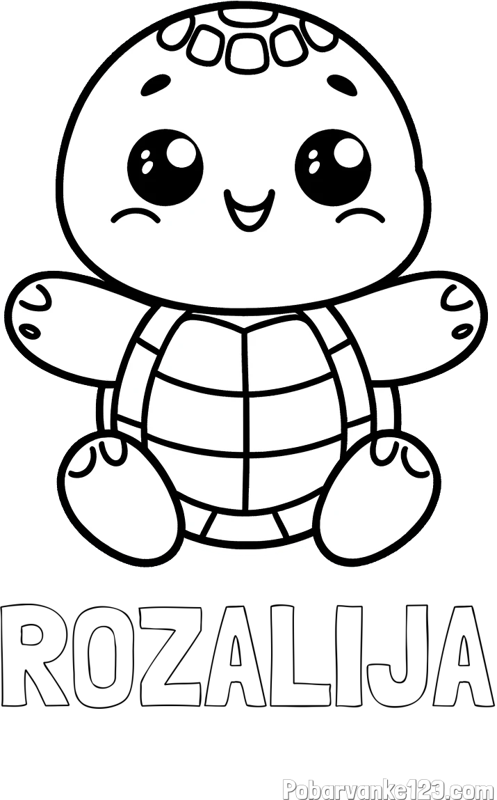Pobarvanka imena ROZALIJA in otroška pobarvanka ljubke in nasmejane želvice