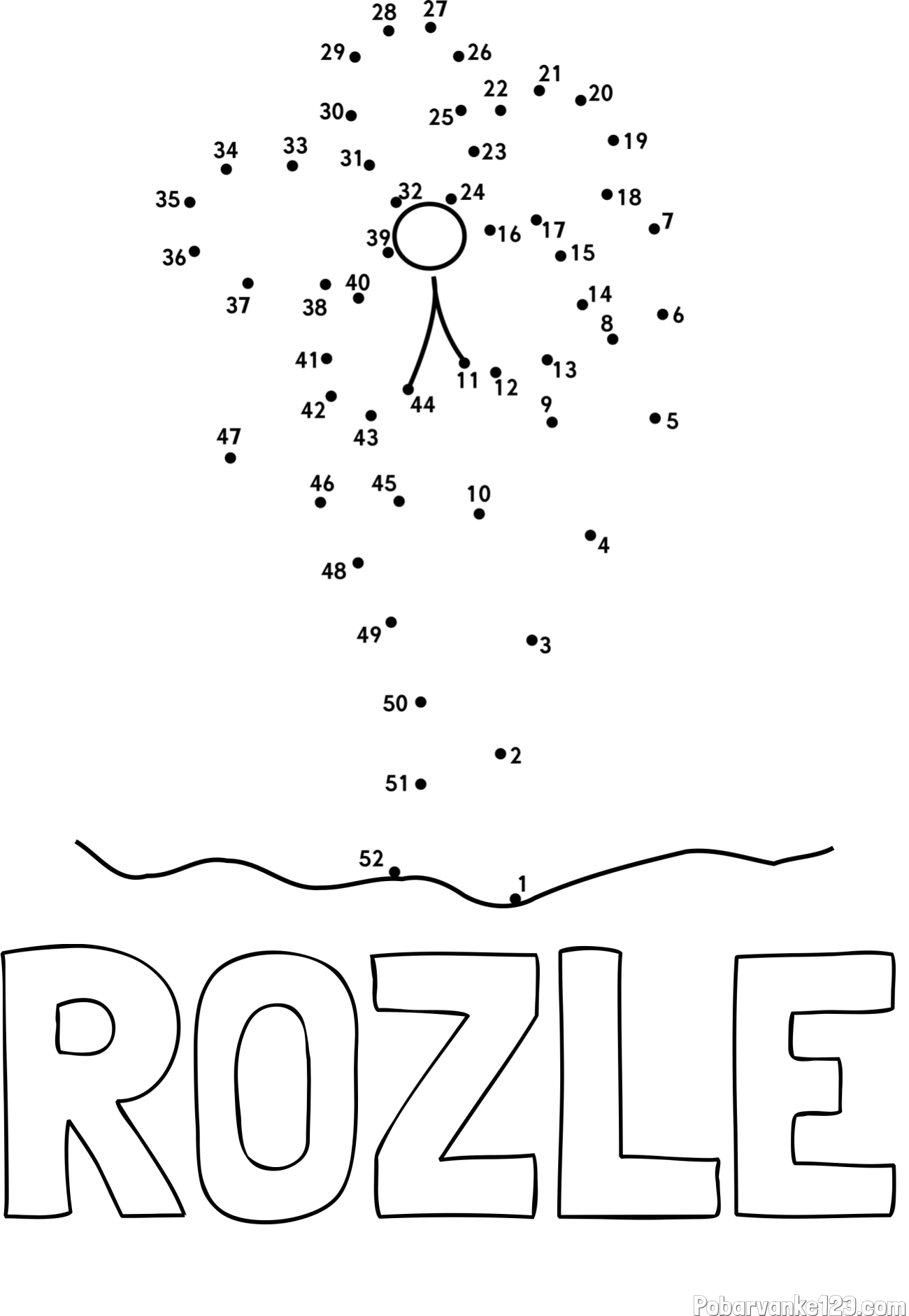 Pobarvanka imena ROŽLE in pobarvanka rože - poveži številke