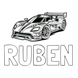 Online izdelana pobarvanka - Pobarvanka imena RUBEN in pobarvanka modernega športnega avtomobila