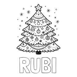 Online izdelana pobarvanka - Pobarvanka imena RUBI in pobarvanka novoletne jelke