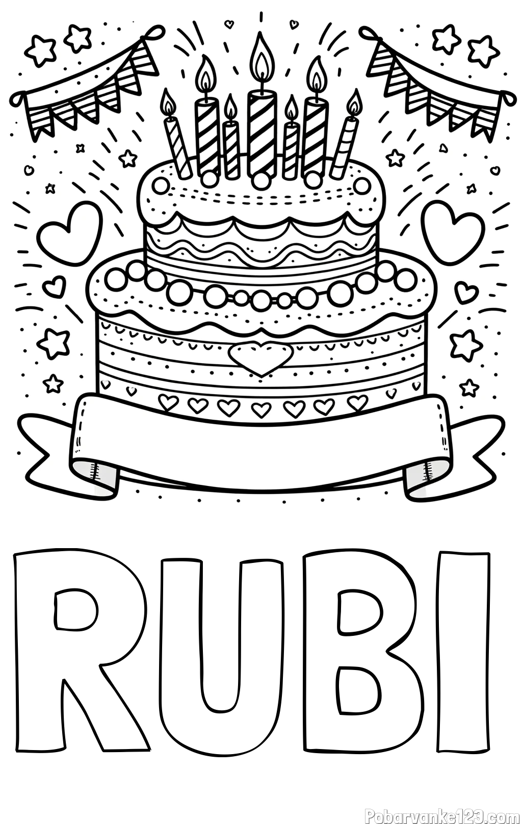 Pobarvanka imena RUBI in pobarvanka velike torte za rojstni dan