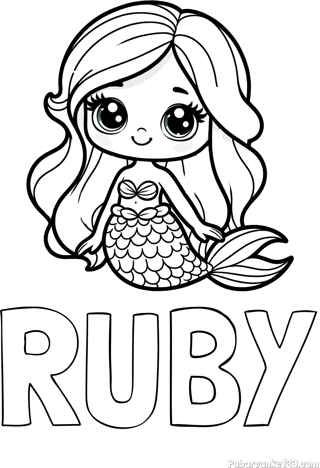 Pobarvanka imena RUBY in pobarvanka prikupne morske deklice