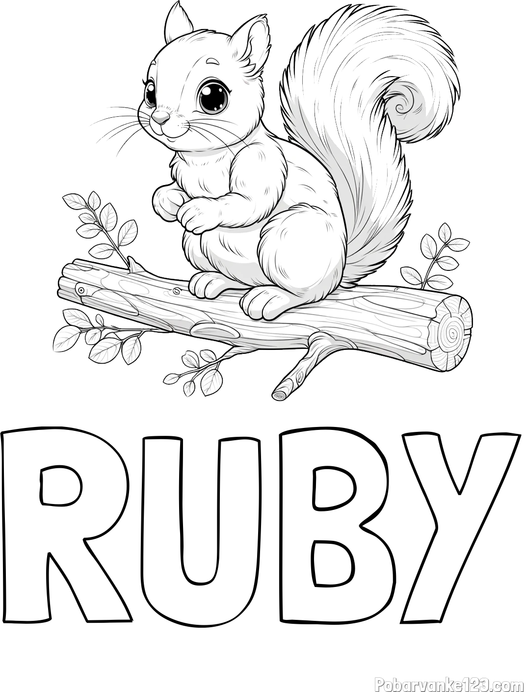 Pobarvanka imena RUBY in pobarvanka veverice na veji