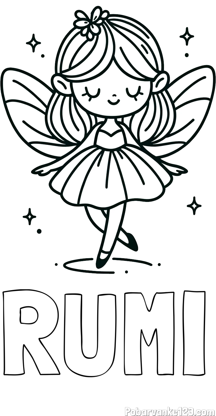 Pobarvanka imena RUMI in enostavna pobarvanka čarobne vile