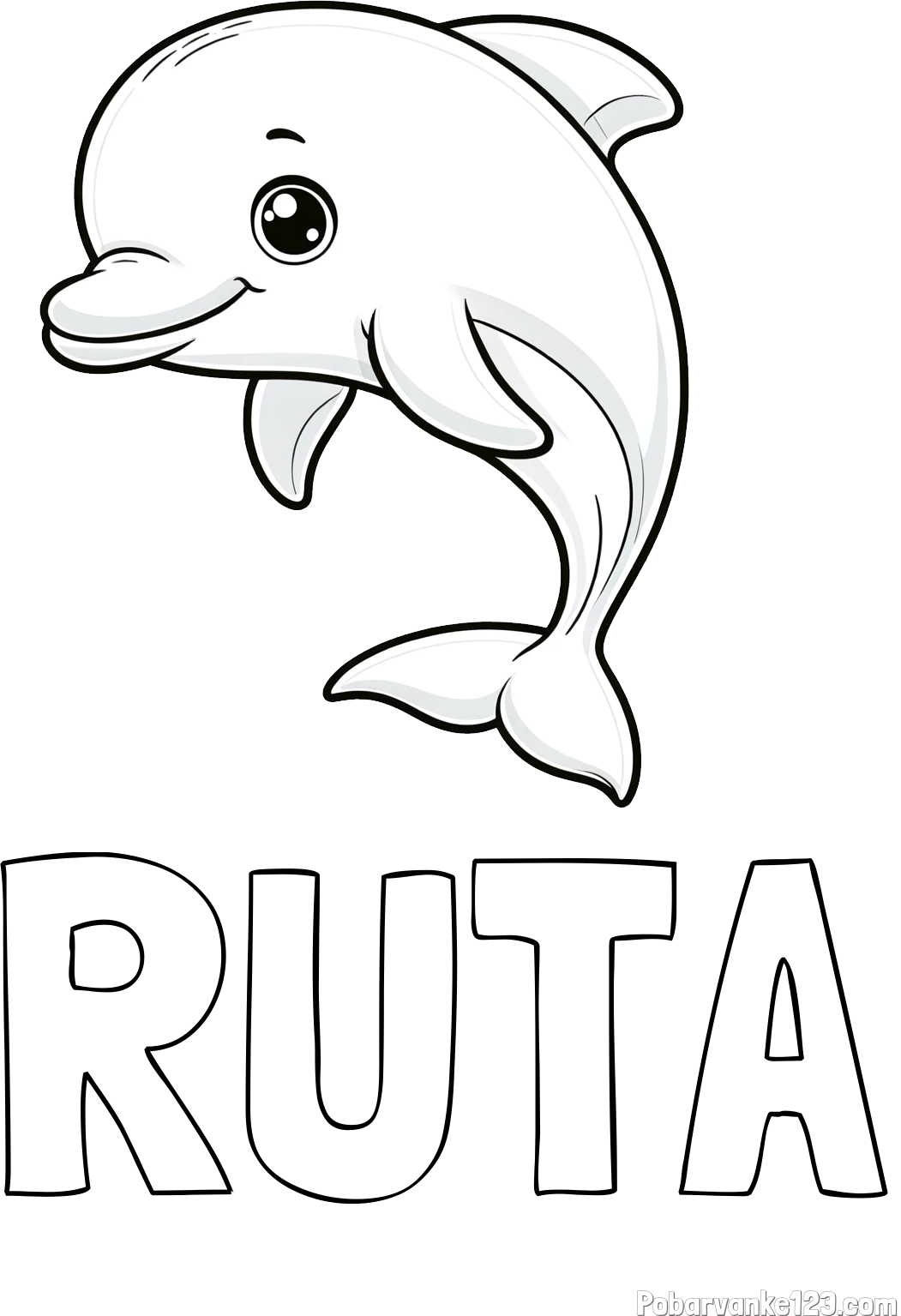 Pobarvanka imena RUTA in otroška pobarvanka ljubkega delfina