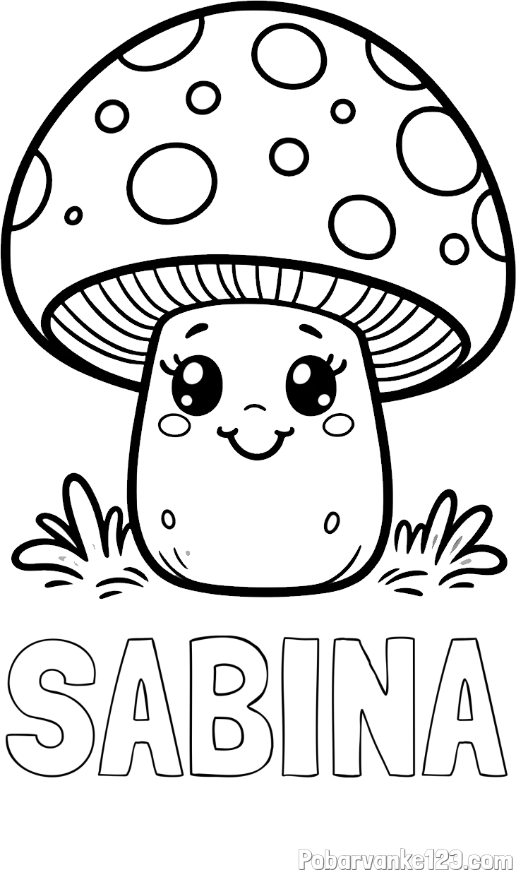 Pobarvanka imena SABINA in pobarvanka ljubke gobe