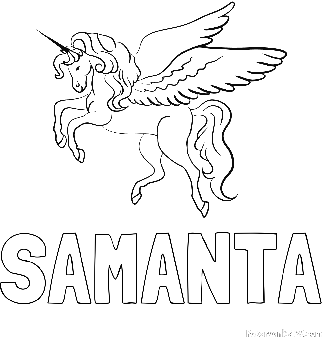 Pobarvanka imena SAMANTA in lepa pobarvanka samoroga