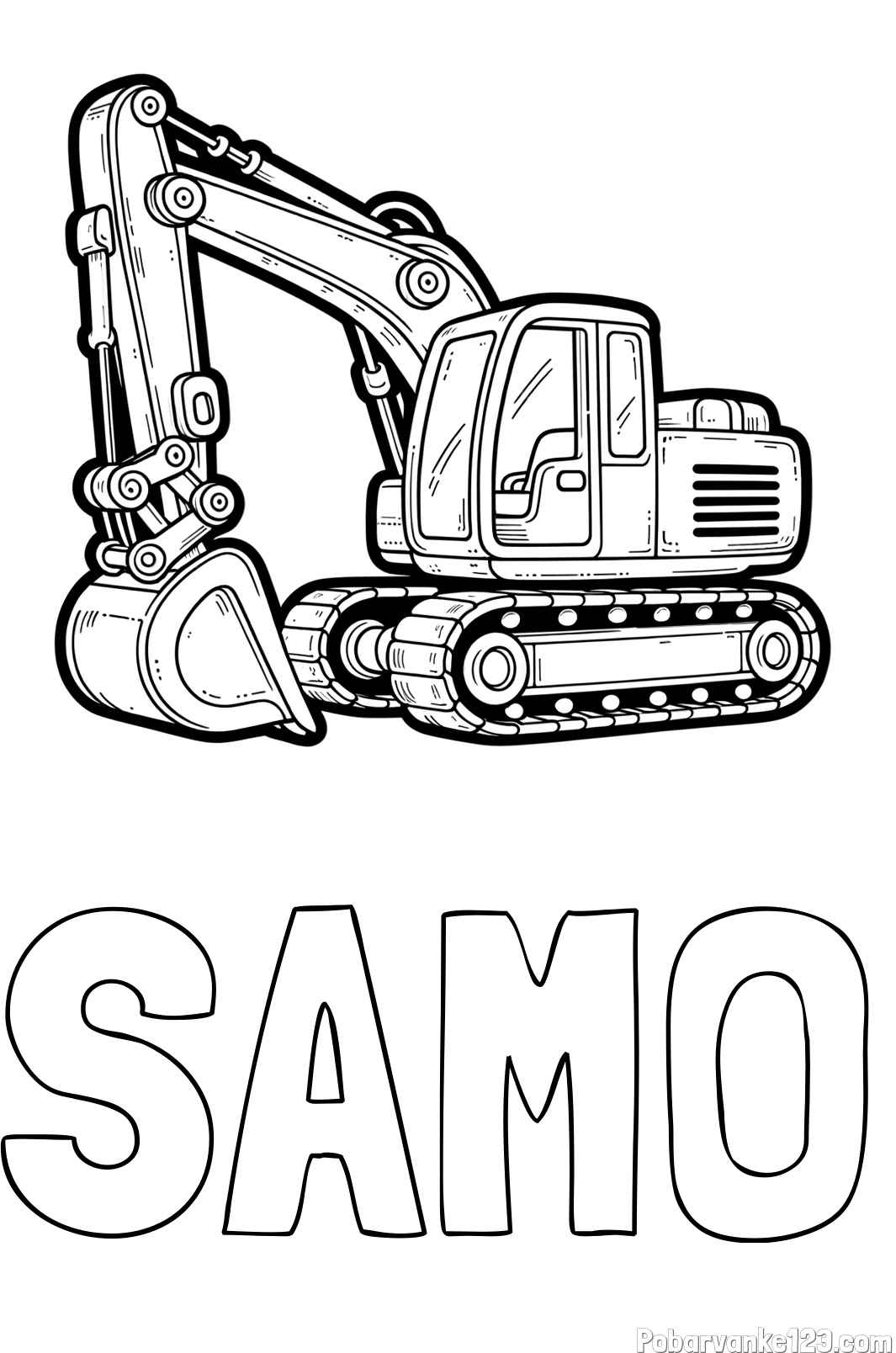 Pobarvanka imena SAMO in pobarvanka velikega delovnega stroja - bagra