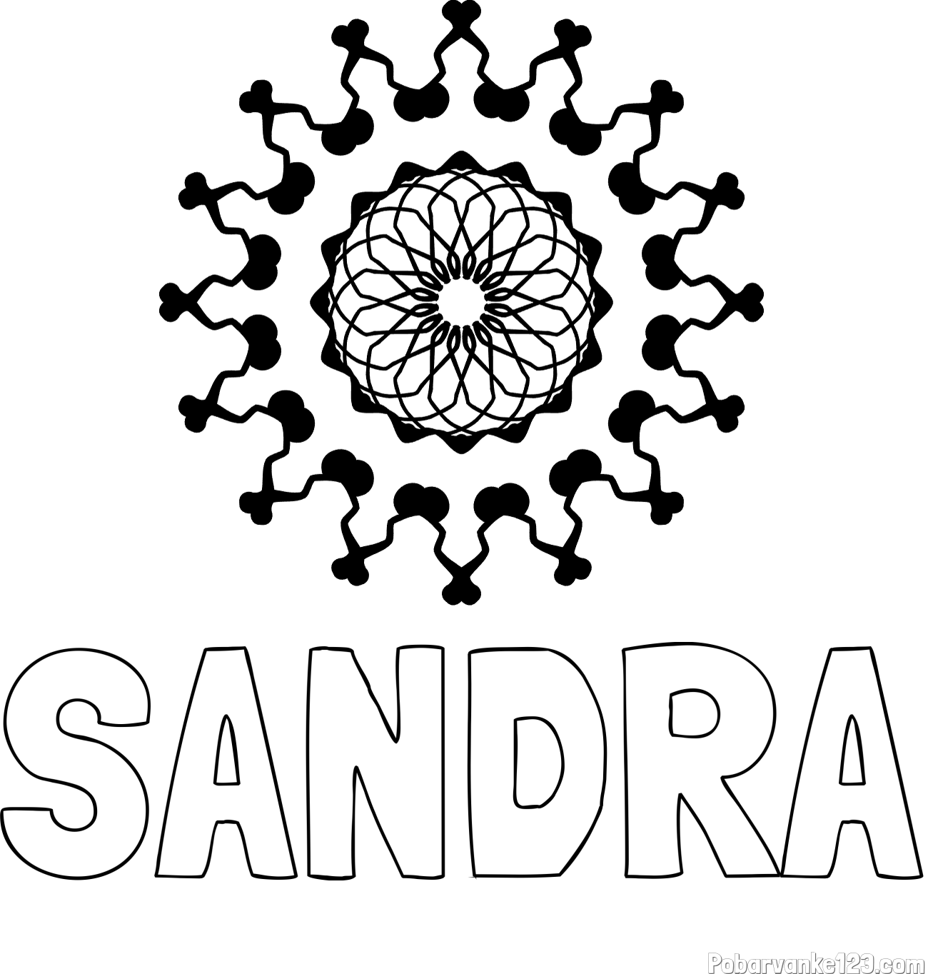Pobarvanka imena SANDRA in lepa pobarvanka mandale
