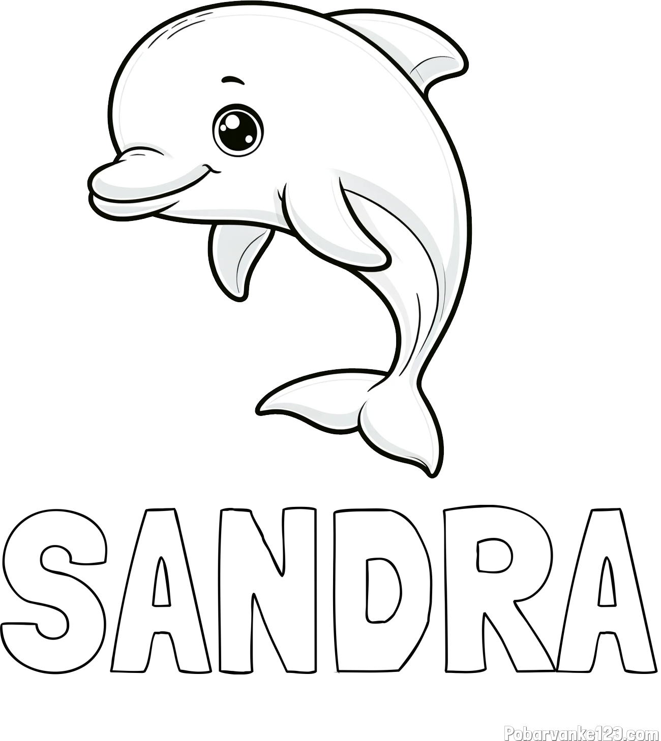Pobarvanka imena SANDRA in otroška pobarvanka ljubkega delfina
