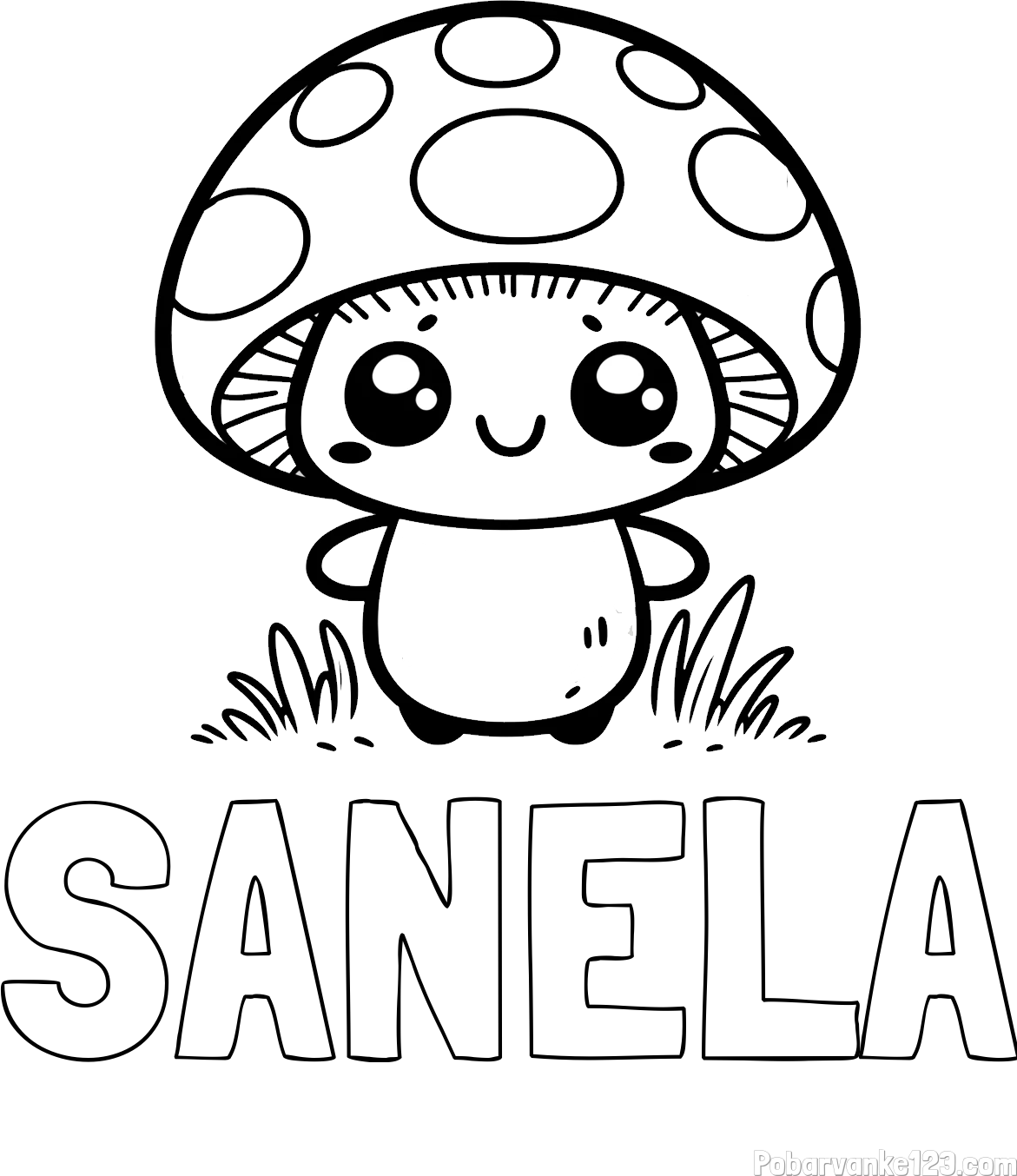 Pobarvanka imena SANELA in otroška pobarvanka gobe