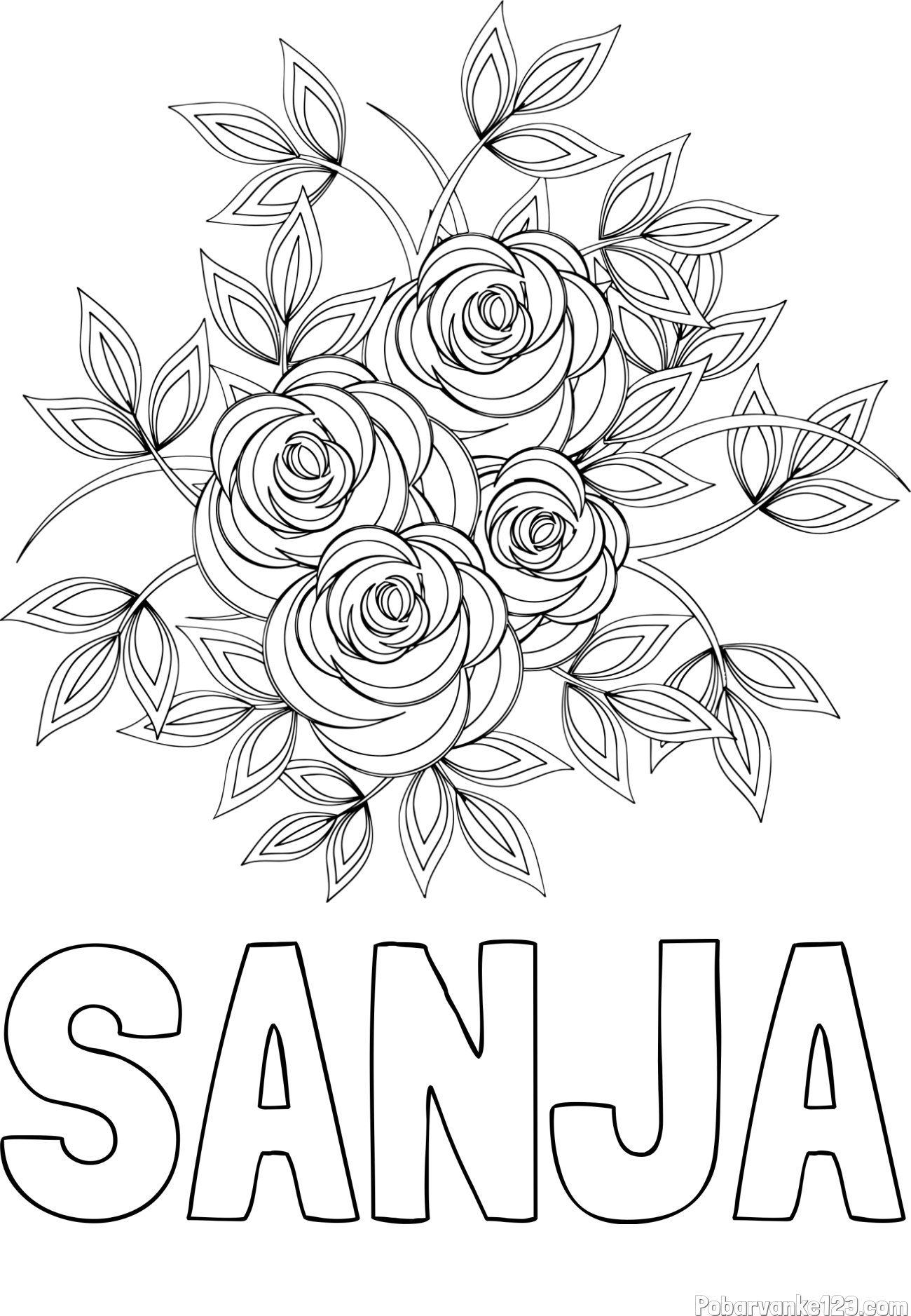 Pobarvanka imena SANJA in pobarvanka šopka vrtnic
