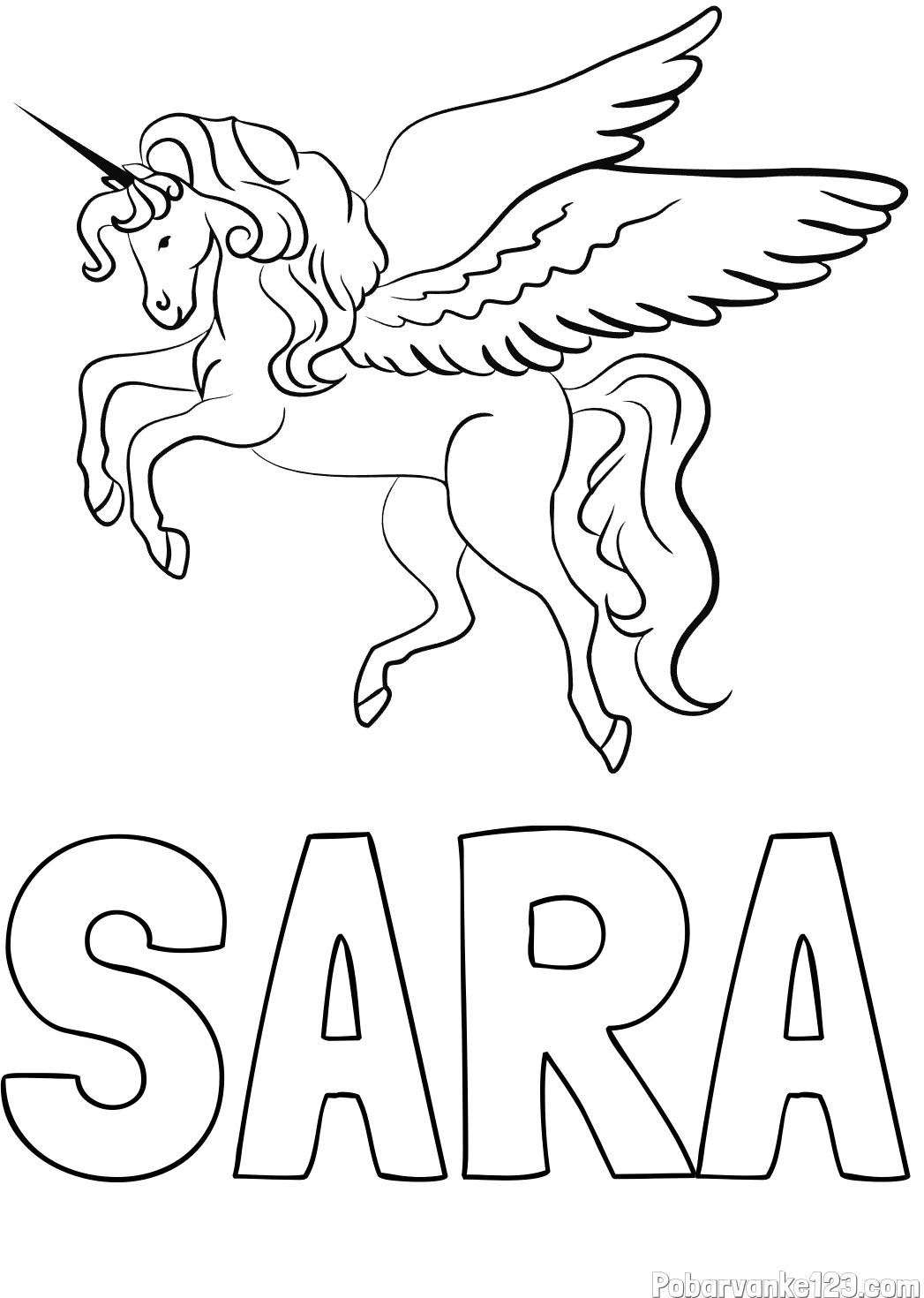 Pobarvanka imena SARA in lepa pobarvanka samoroga