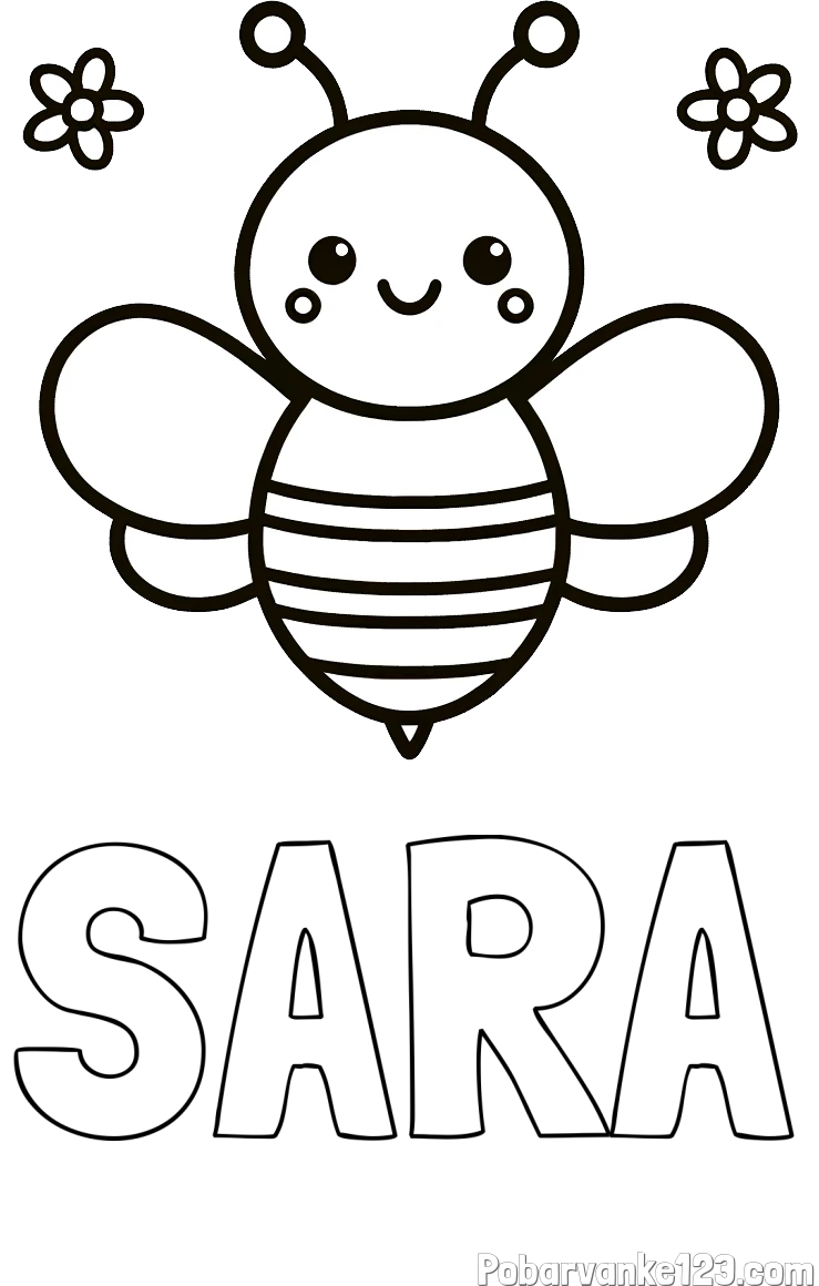 Pobarvanka imena SARA in otroška pobarvanka čebele