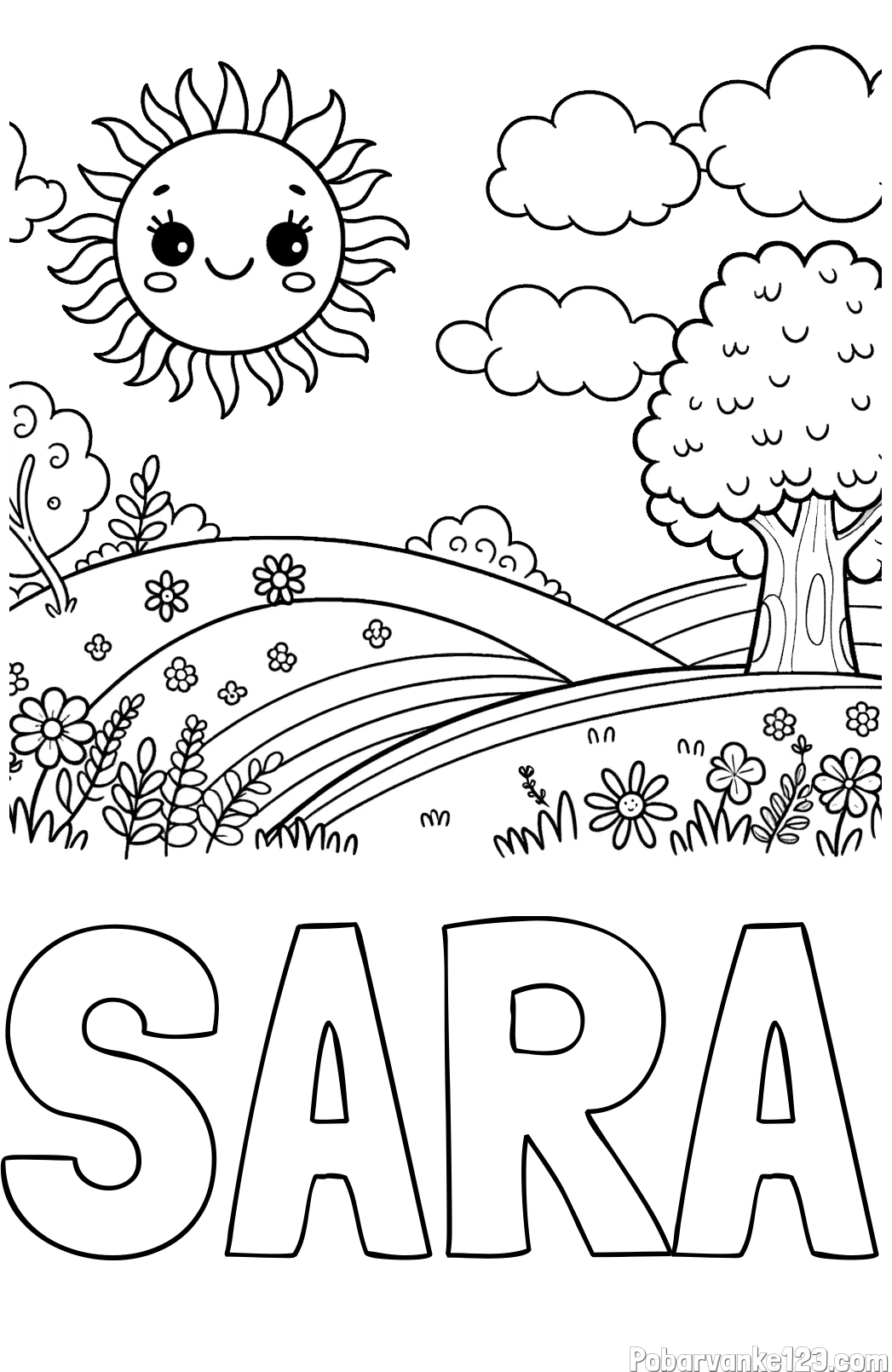 Pobarvanka imena SARA in otroška pobarvanka narave