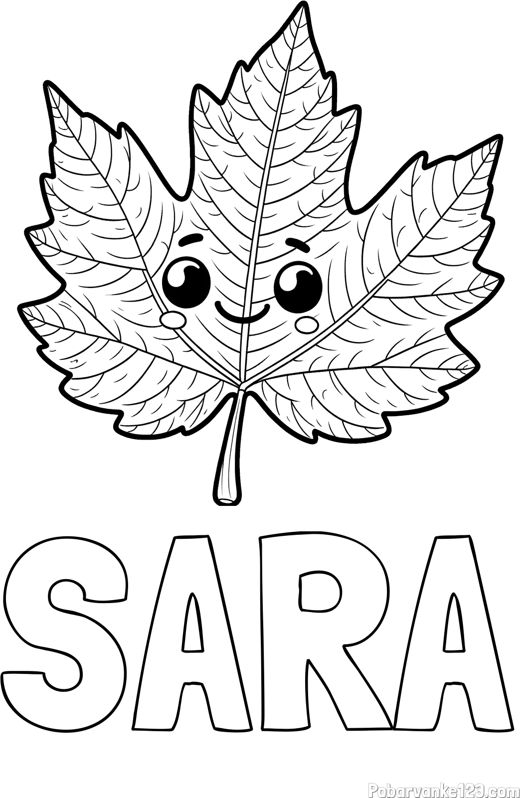 Pobarvanka imena SARA in otroška pobarvanka nasmejanega lista