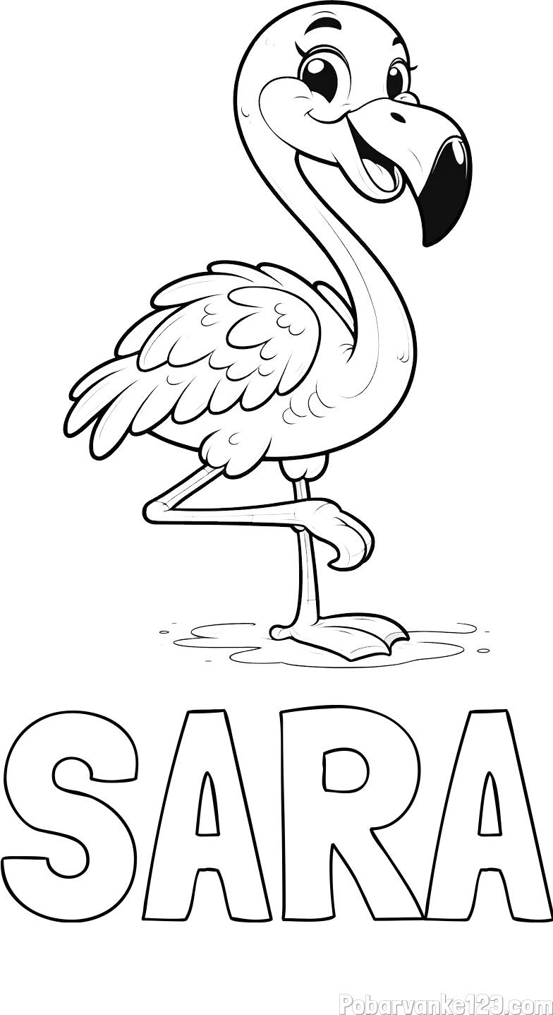 Pobarvanka imena SARA in otroška pobarvanka prikupnega flaminga