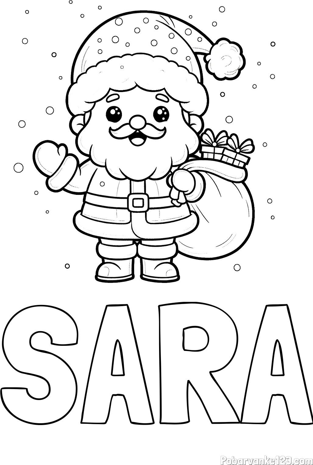 Pobarvanka imena SARA in pobarvanka Božička s polno vrečo daril