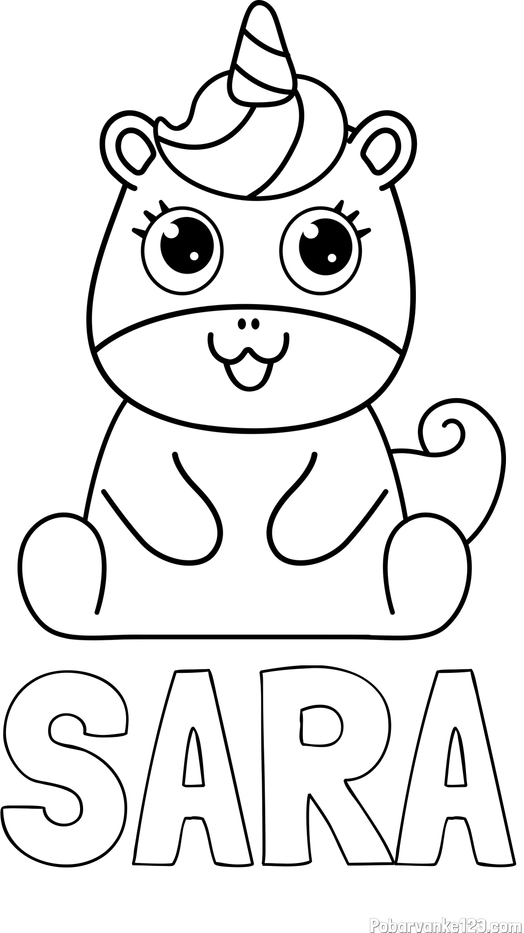 Pobarvanka imena SARA in pobarvanka čudovitega samoroga Unicorn