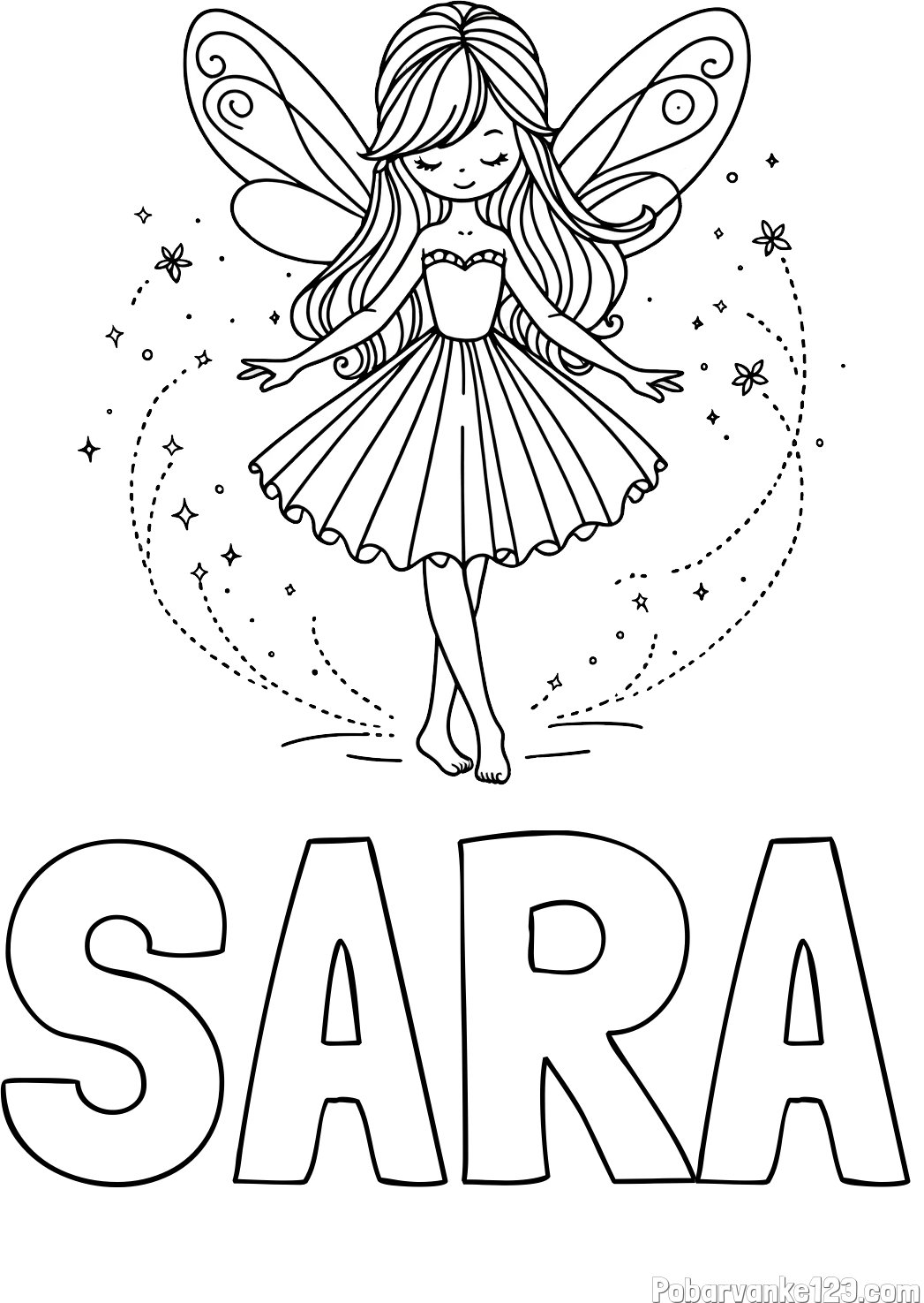 Pobarvanka imena SARA in pobarvanka ljubke čarobne vile
