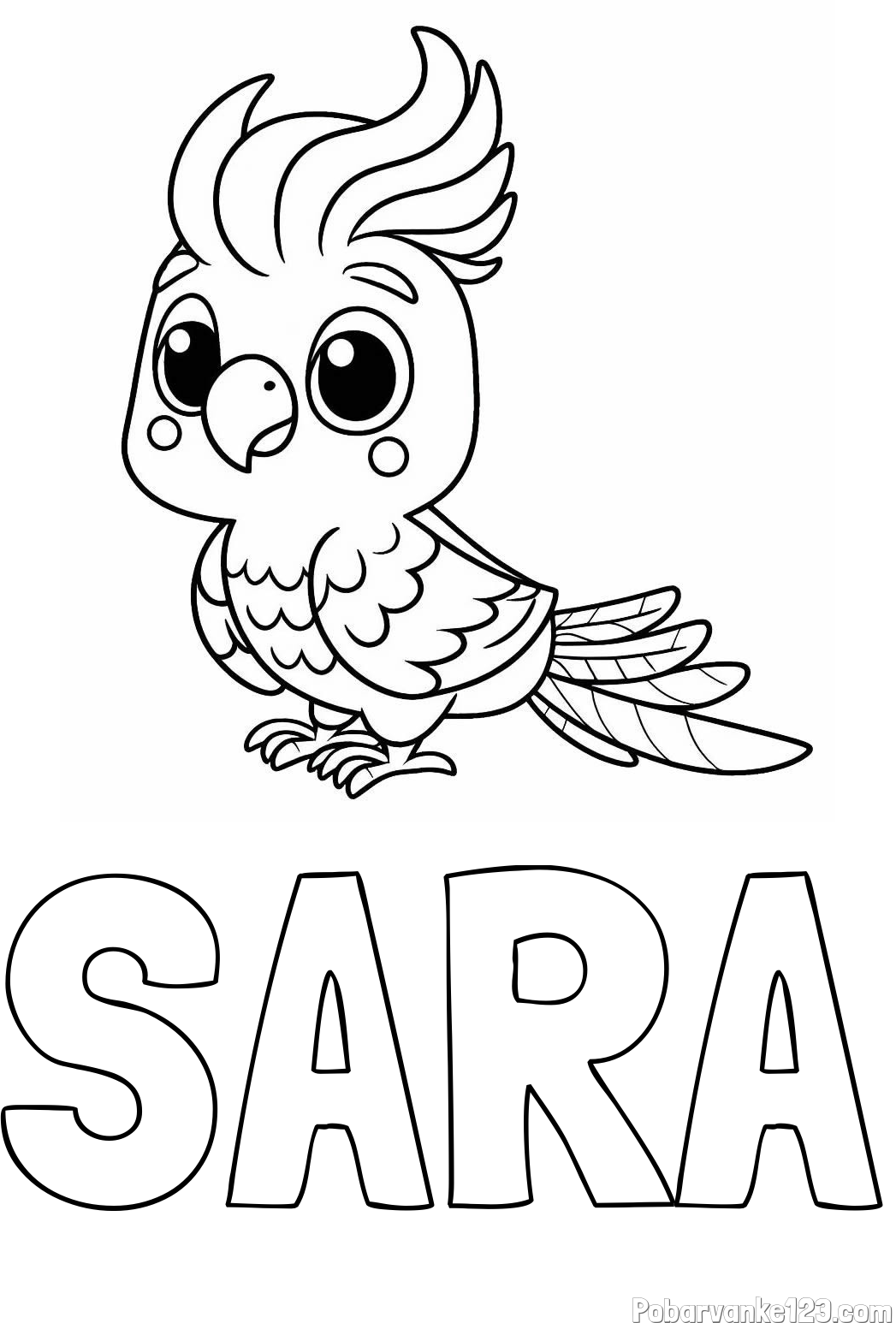Pobarvanka imena SARA in pobarvanka ljubke papige