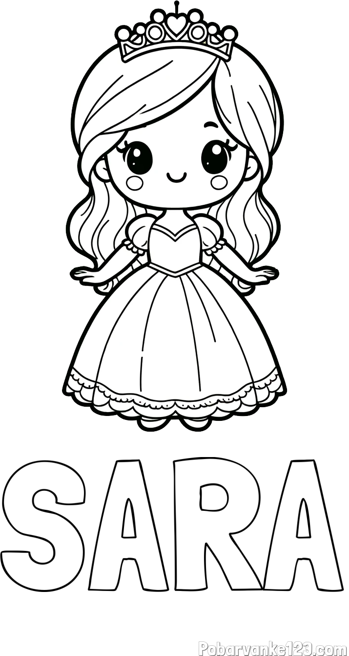 Pobarvanka imena SARA in pobarvanka ljubke princeske