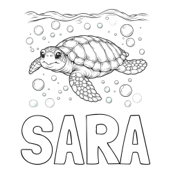Pobarvanka imena SARA in pobarvanka želve v morju