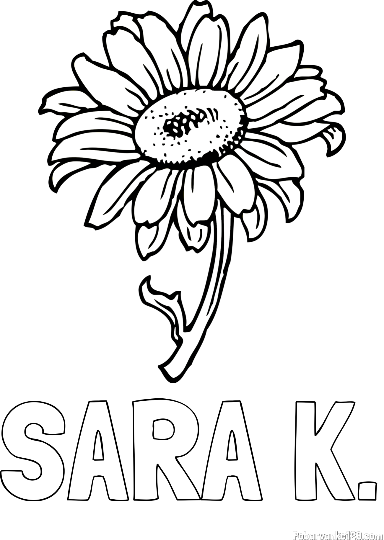 Pobarvanka imena SARA K. in pobarvanka lepe sončnice