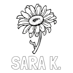 Online izdelana pobarvanka - Pobarvanka imena SARA K. in pobarvanka lepe sončnice