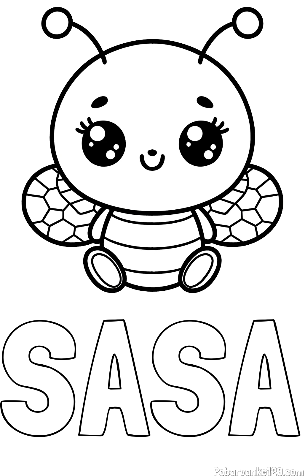 Pobarvanka imena SAŠA in otroška pobarvanka ljubke čebele