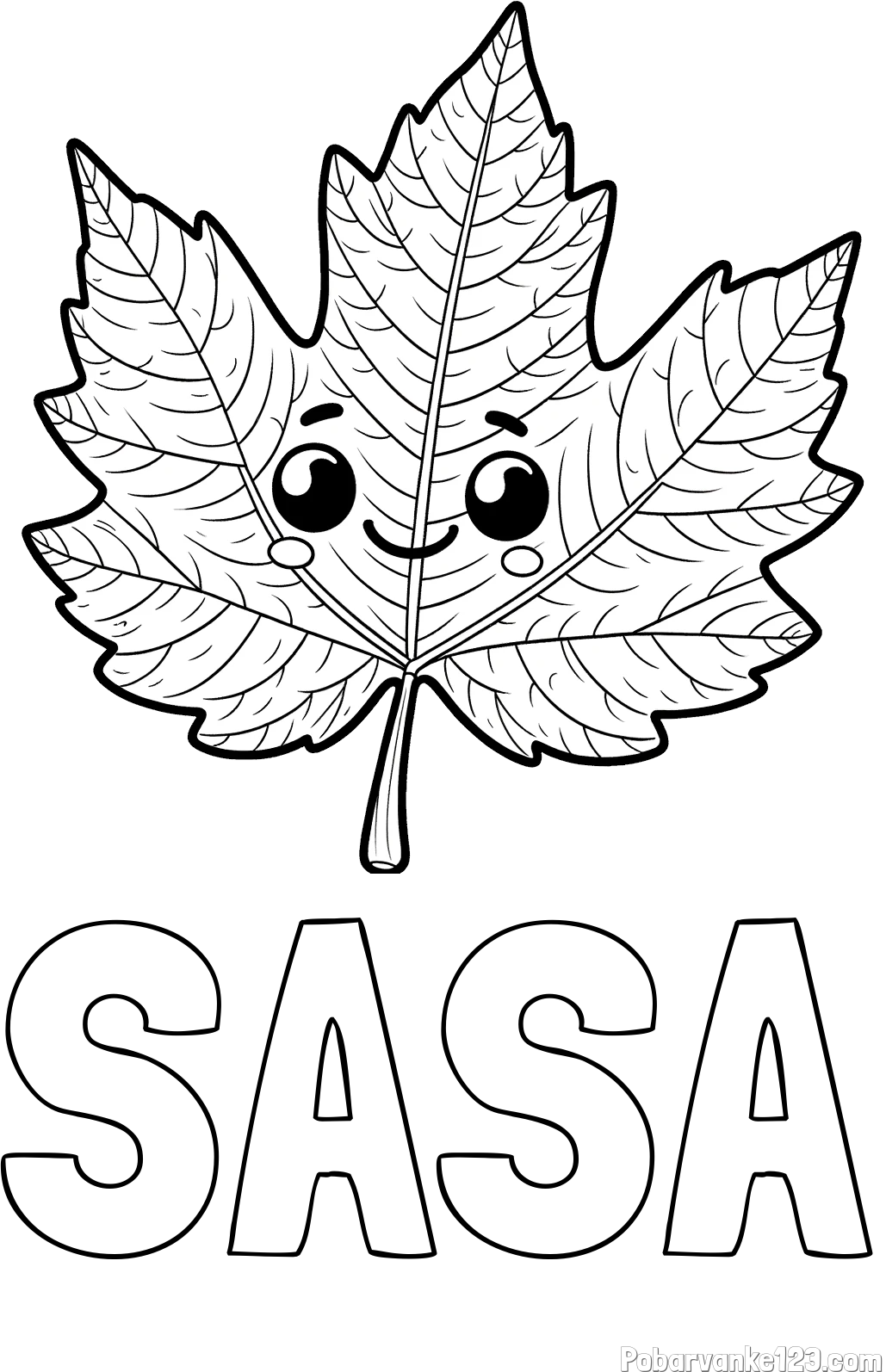 Pobarvanka imena SAŠA in otroška pobarvanka nasmejanega lista