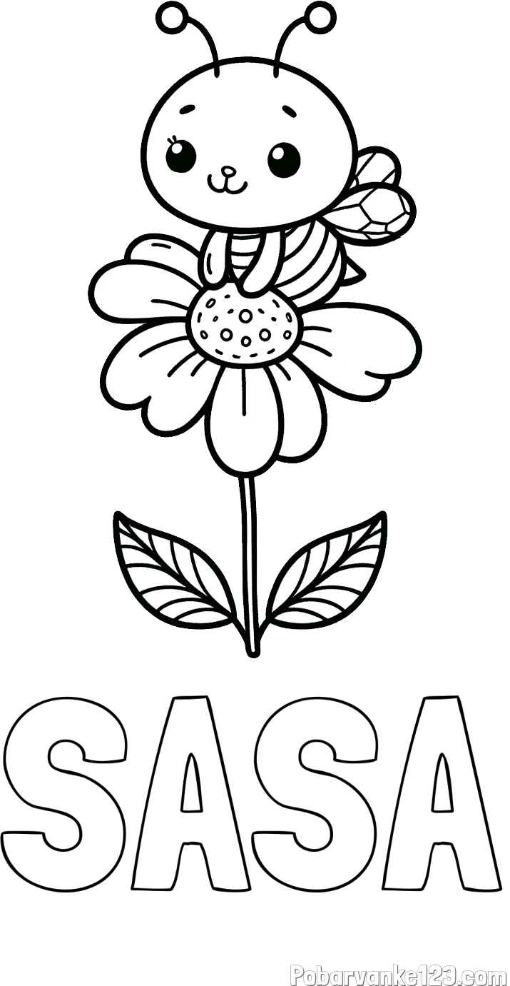 Pobarvanka imena SAŠA in pobarvanka ljubke čebelice na roži