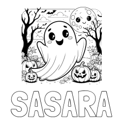 Online izdelana pobarvanka - Pobarvanka imena SASARA in pobarvanka ljubkega duhca in buč za noč čarovnic