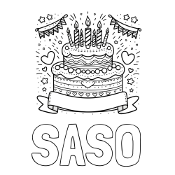 Online izdelana pobarvanka - Pobarvanka imena SAŠO in pobarvanka velike torte za rojstni dan