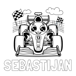 Online izdelana pobarvanka - Pobarvanka imena SEBASTIJAN in otroška pobarvanka FORMULA 1