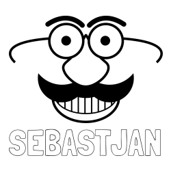 Online izdelana pobarvanka - Pobarvanka imena SEBASTJAN in pobarvanka smeška z brki in očali