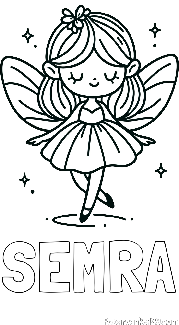 Pobarvanka imena SEMRA in enostavna pobarvanka čarobne vile