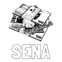 Online izdelana pobarvanka - Pobarvanka imena SENA in pobarvanka evrskih bankovcev