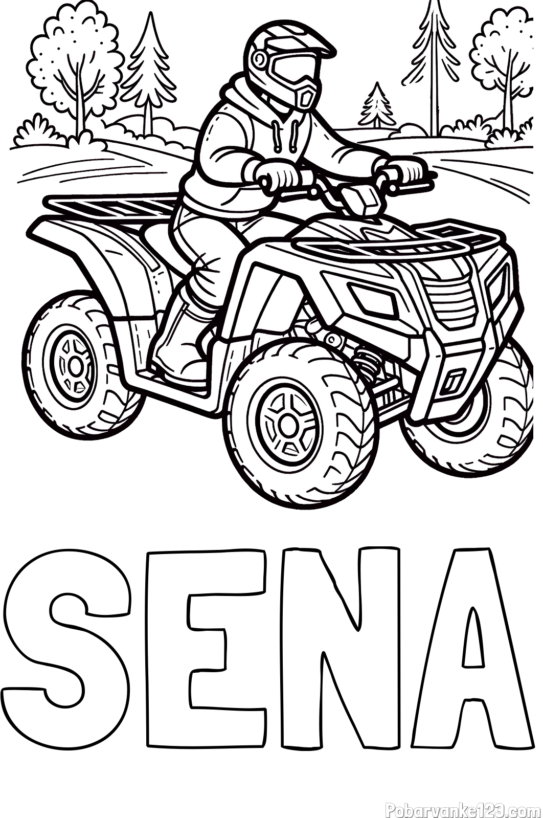 Pobarvanka imena SENA in pobarvanka motorista na štirikolesniku