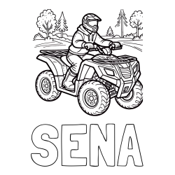 Online izdelana pobarvanka - Pobarvanka imena SENA in pobarvanka motorista na štirikolesniku