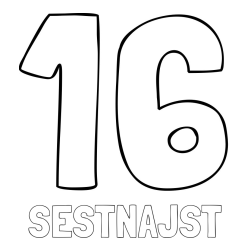 Online izdelana pobarvanka - Pobarvanka imena ŠESTNAJST in pobarvanka številke šestnajst (16)