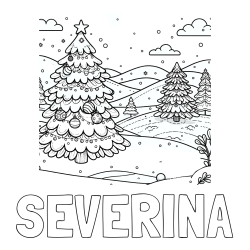 Online izdelana pobarvanka - Pobarvanka imena SEVERINA in pobarvanka božične smrečice v naravi