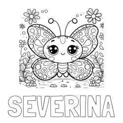Online izdelana pobarvanka - Pobarvanka imena SEVERINA in pobarvanka ljubkega metuljčka