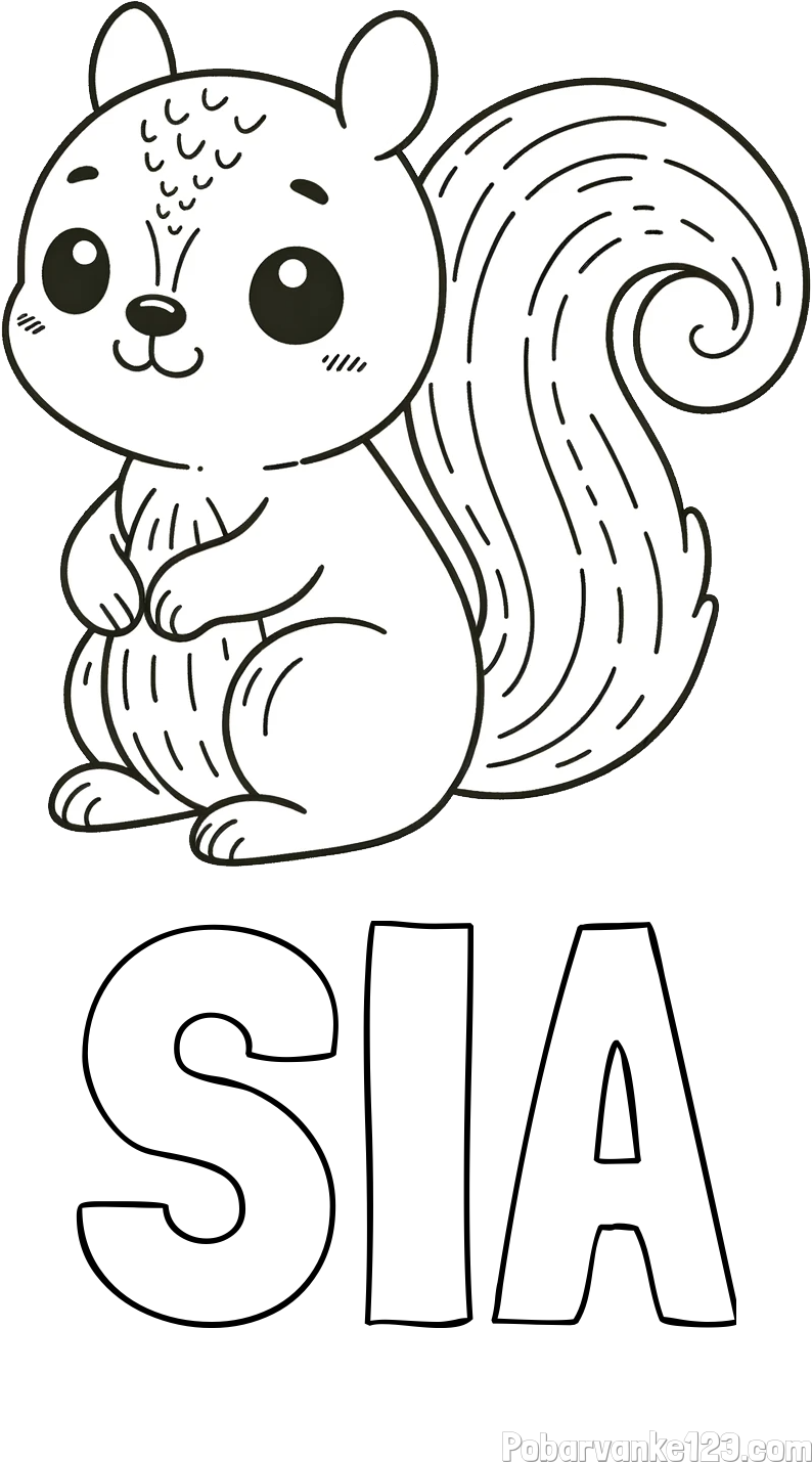 Pobarvanka imena SIA in otroška pobarvanka veveričke