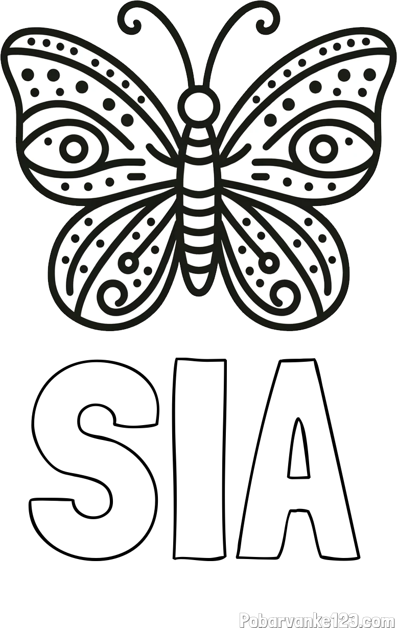 Pobarvanka imena SIA in preprosta pobarvanka metulja