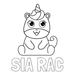 Online izdelana pobarvanka - Pobarvanka imena SIA RAC in pobarvanka čudovitega samoroga Unicorn