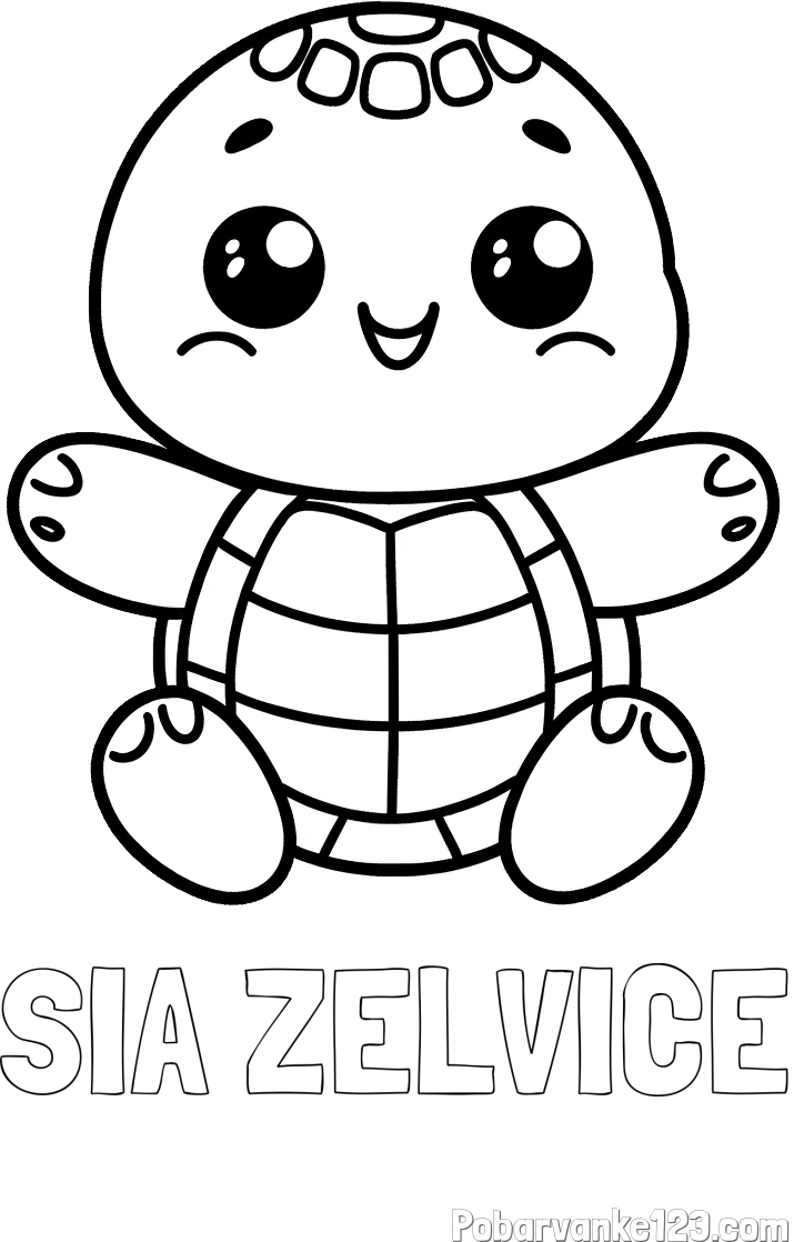 Pobarvanka imena SIA ŽELVICE in otroška pobarvanka ljubke in nasmejane želvice
